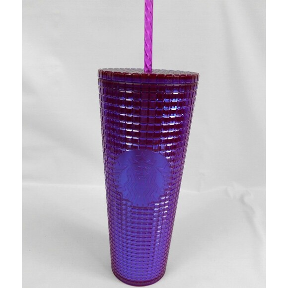Starbucks Summer 2024 Iridescent Purple Metallic Grid Venti 24 oz Tumbler New - Picture 1 of 3